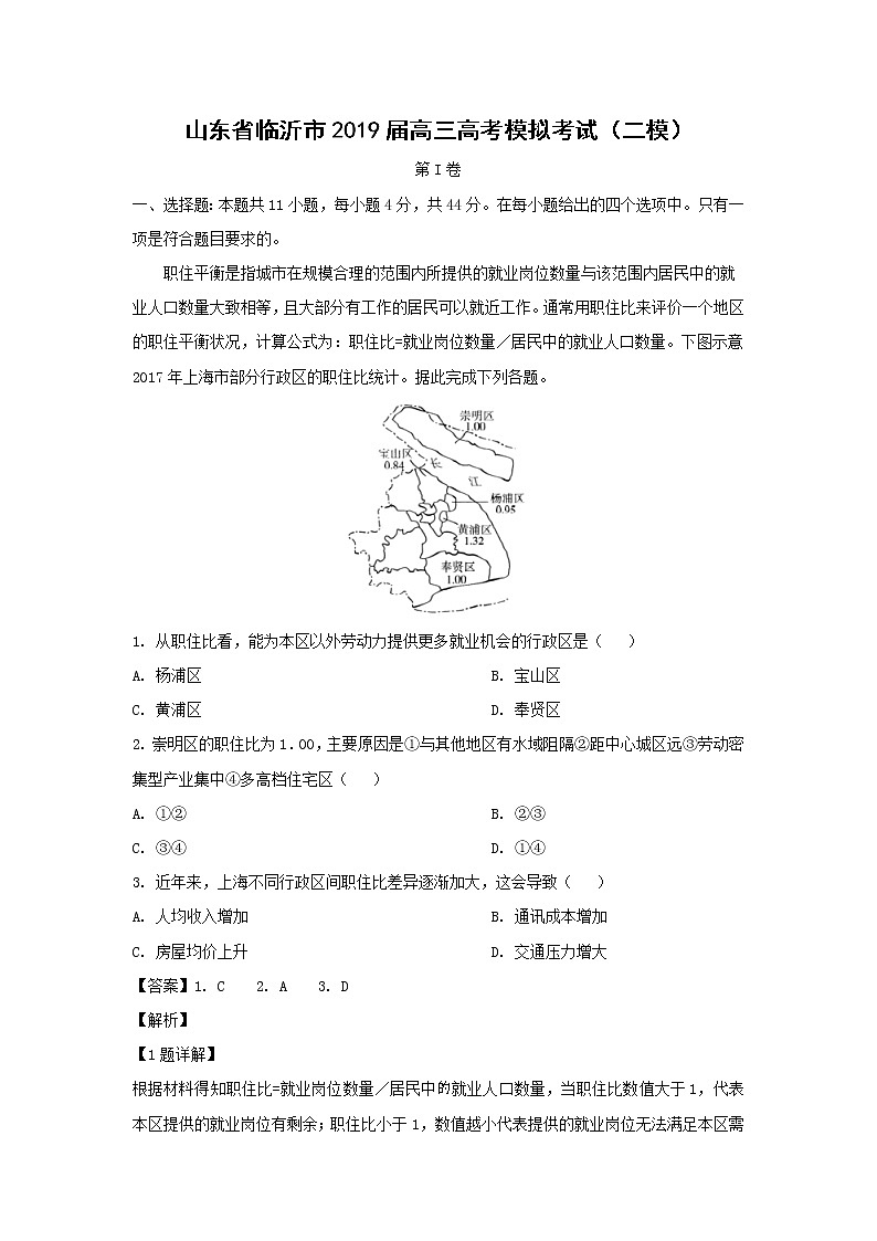 【地理】山东省临沂市2019届高三高考模拟考试（二模）（解析版）01