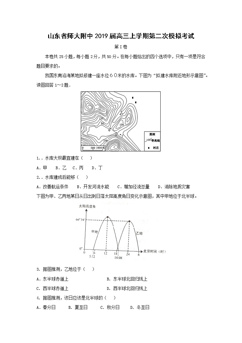 【地理】山东省师大附中2019届高三上学期第二次模拟考试01