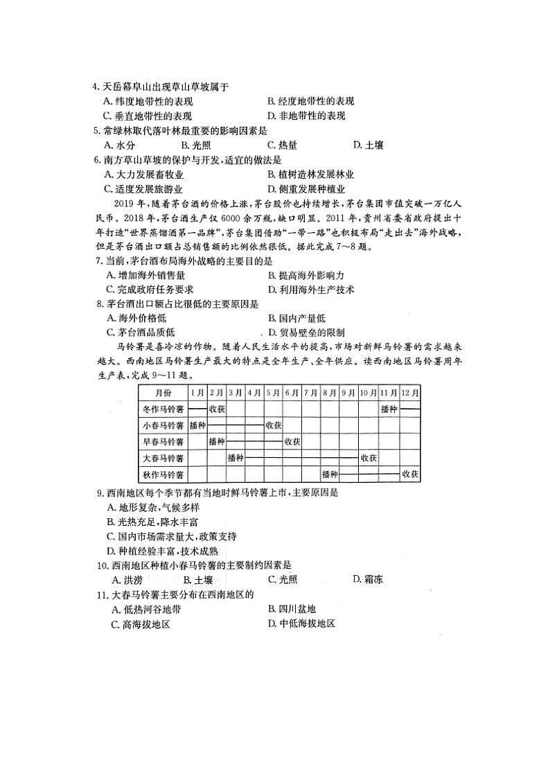 【地理】湖南省长沙市第一中学2019届高三下学期高考模拟卷（一）02