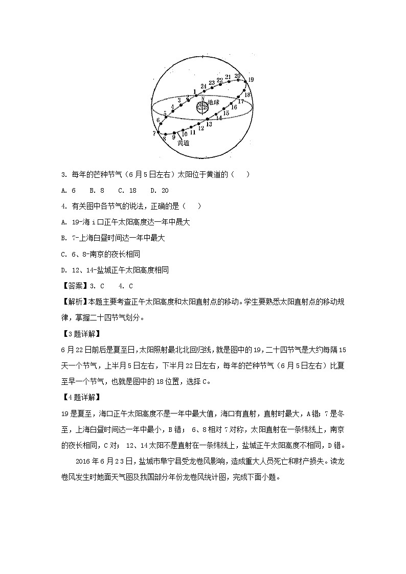 【地理】江苏省盐城市2019届高三第三次模拟考试（解析版）02