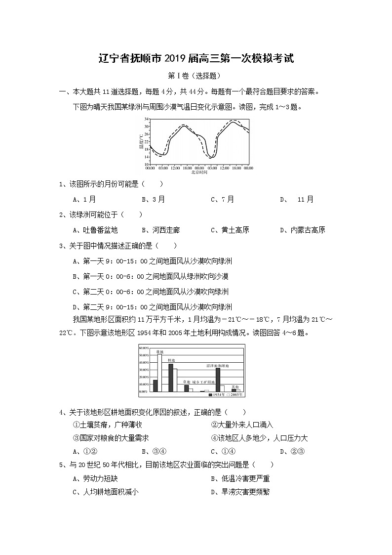 【地理】辽宁省抚顺市2019届高三第一次模拟考试01