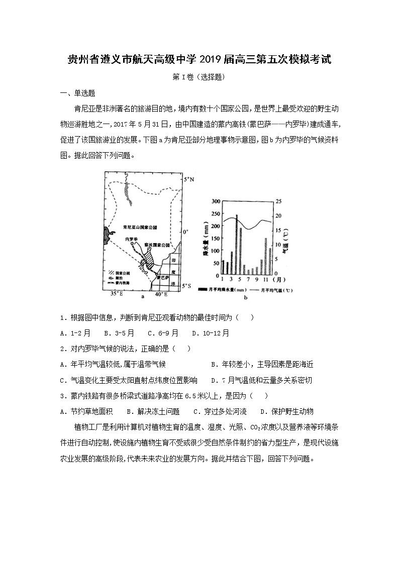 【地理】贵州省遵义市航天高级中学2019届高三第五次模拟考试（解析版）01
