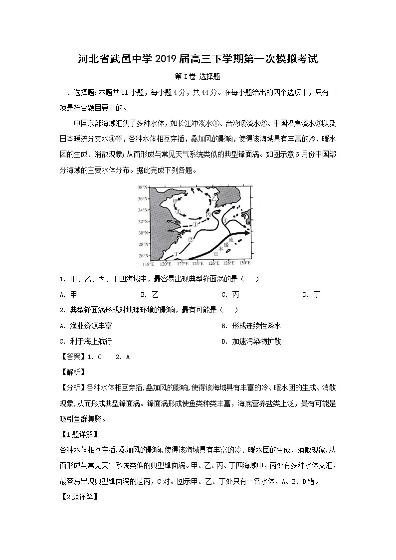 【地理】河北省武邑中学2019届高三下学期第一次模拟考试（解析版）01