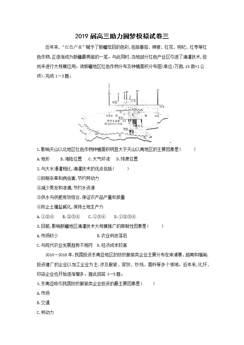 【地理】2019届高三助力圆梦模拟试卷三（解析版）01