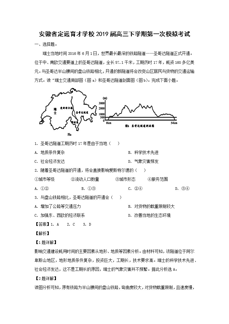【地理】安徽省定远育才学校2019届高三下学期第一次模拟考试（解析版）第1页