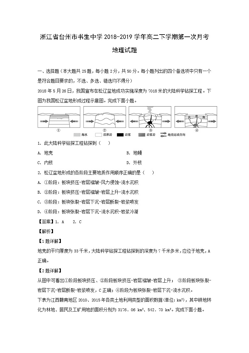【地理】浙江省台州市书生中学2018-2019学年高二下学期第一次月考试题（解析版）01