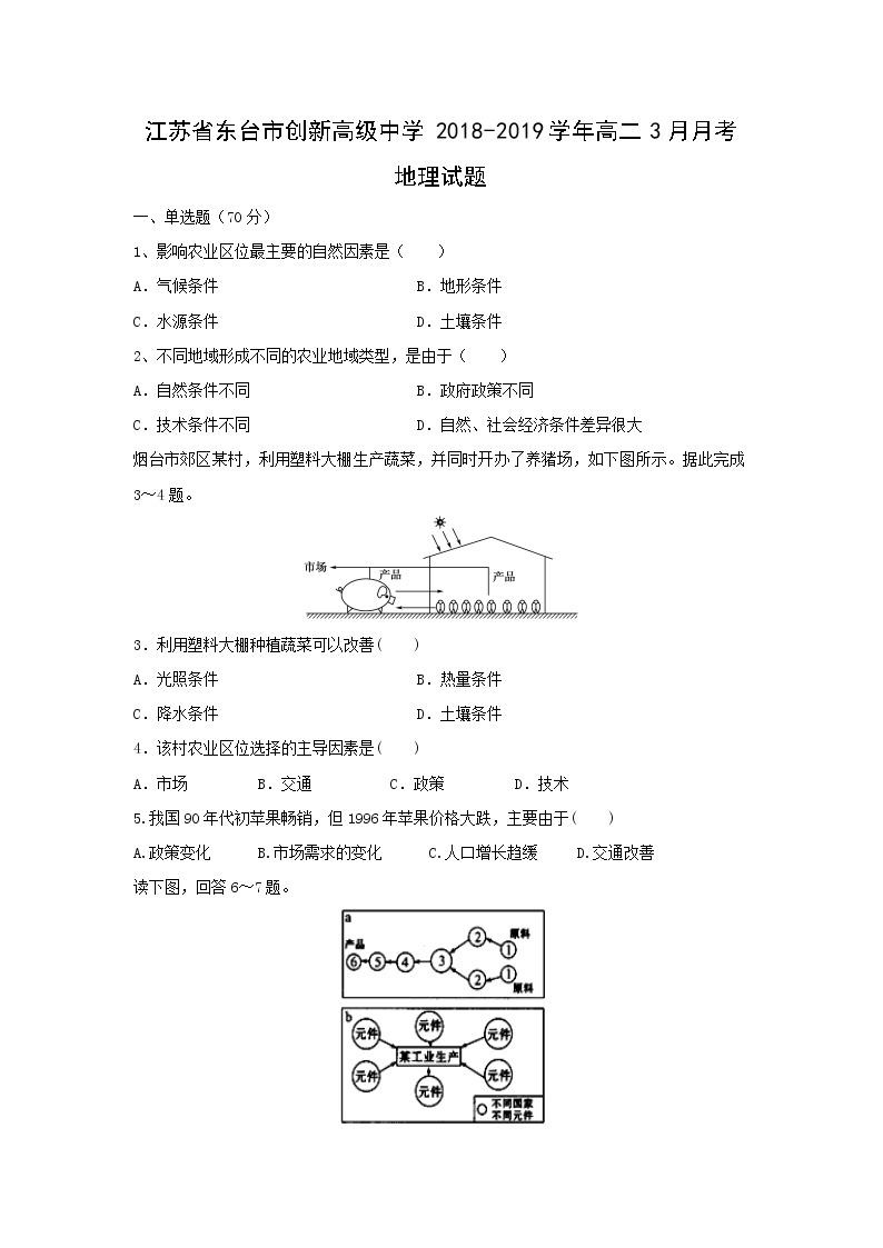 【地理】江苏省东台市创新高级中学2018-2019学年高二3月月考试题01