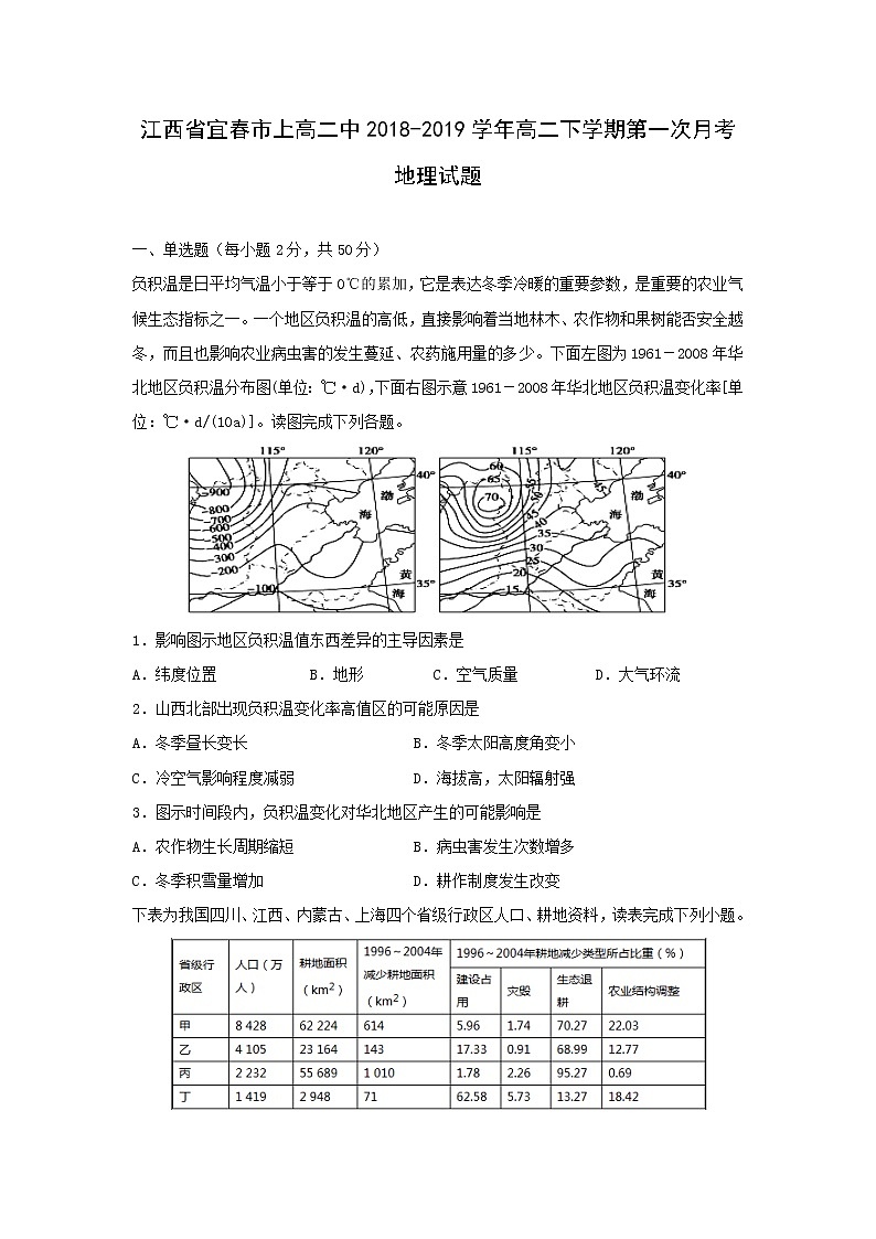 【地理】江西省宜春市上高二中2018-2019学年高二下学期第一次月考试题01