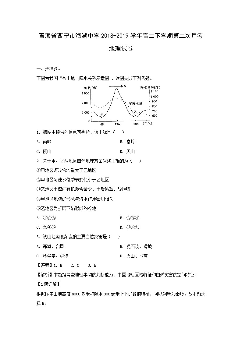 【地理】青海省西宁市海湖中学2018-2019学年高二下学期第二次月考试卷（解析版）01