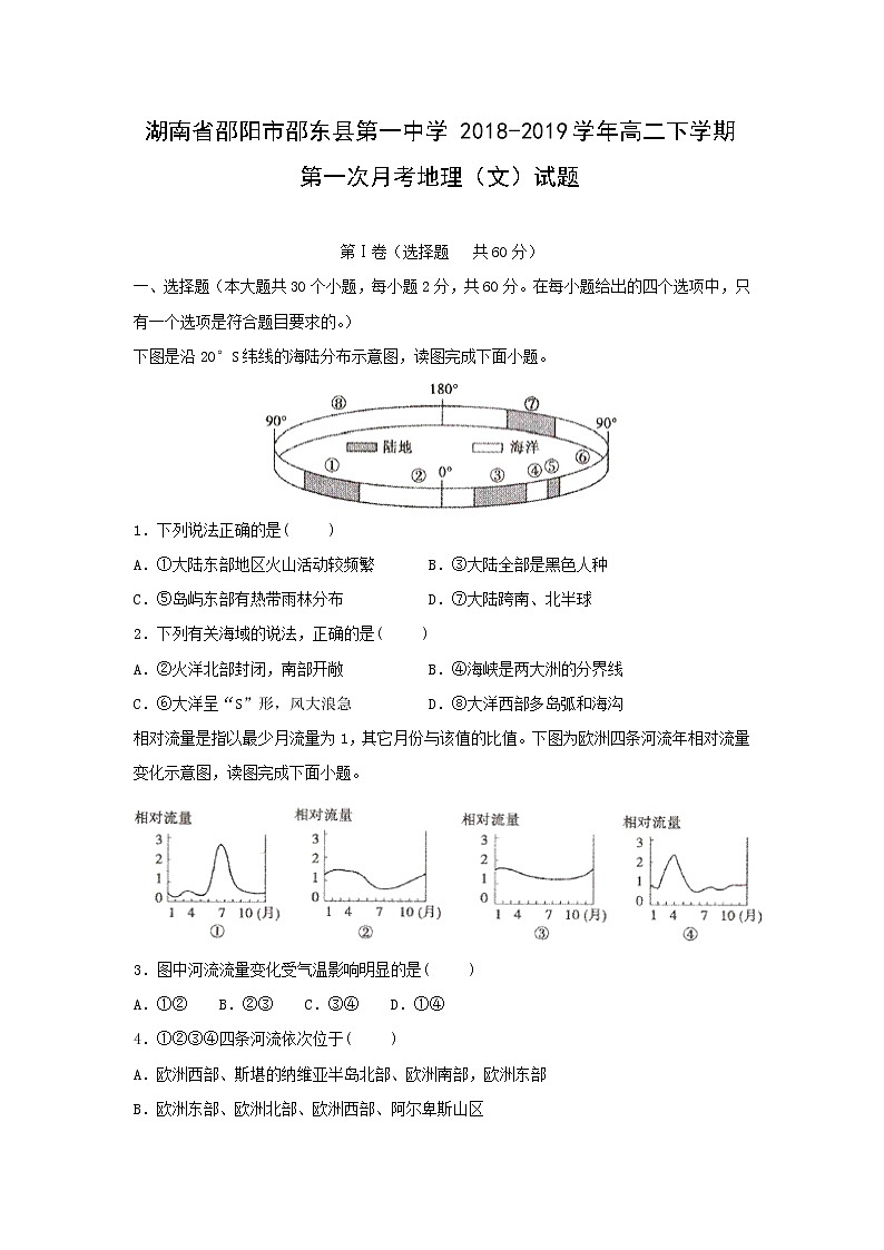 【地理】湖南省邵阳市邵东县第一中学2018-2019学年高二下学期第一次月考（文）试题01