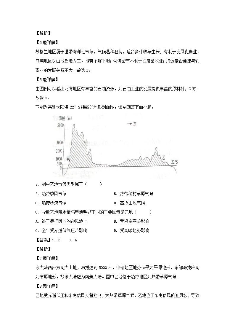 【地理】湖南省双峰县第一中学2018-2019学年高二下学期第一次月考试题（解析版）03