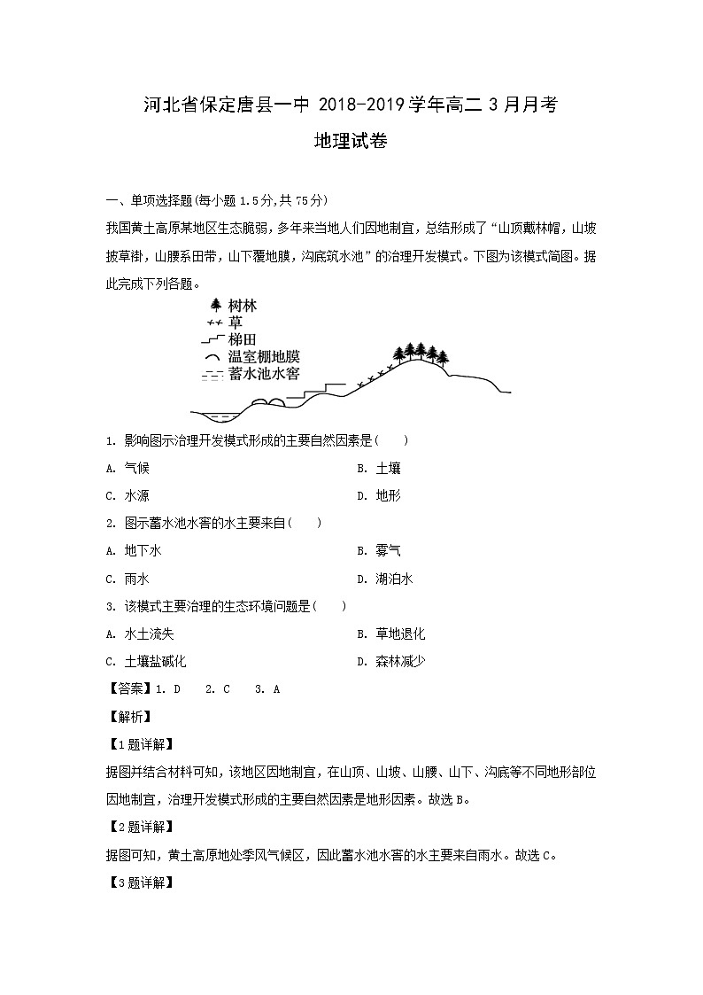 【地理】河北省保定唐县一中2018-2019学年高二3月月考试卷（解析版）01