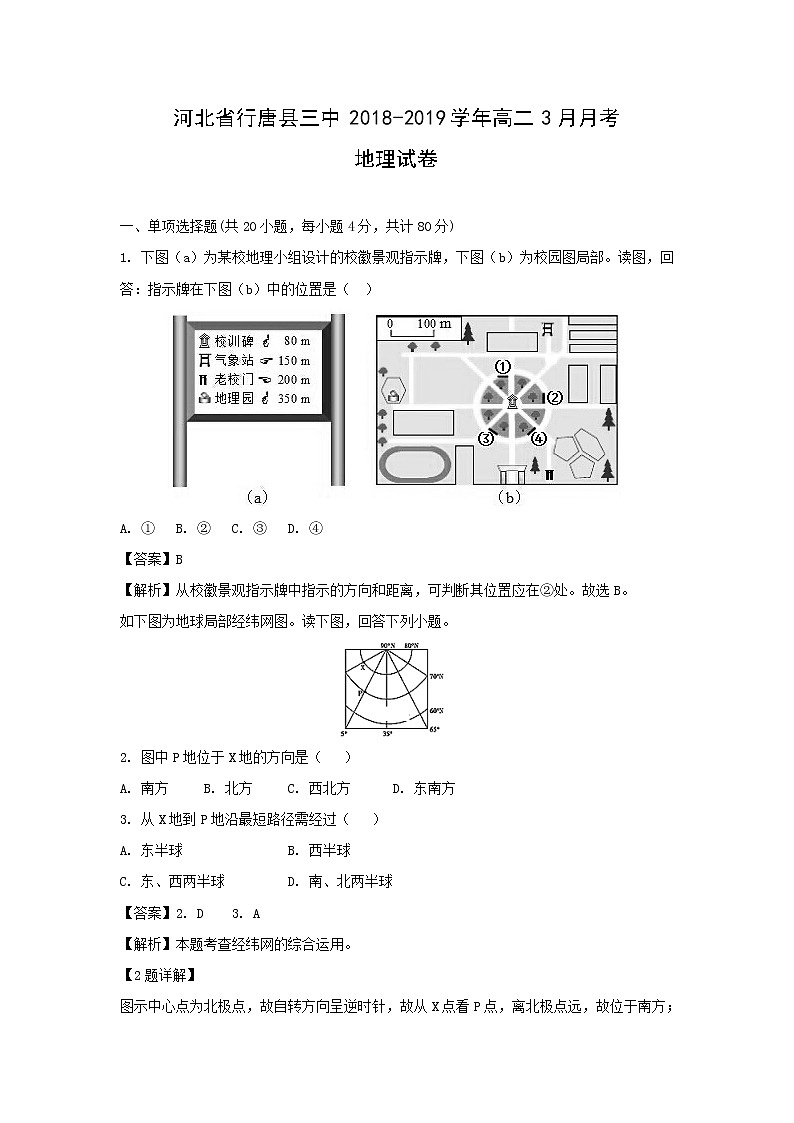 【地理】河北省行唐县三中2018-2019学年高二3月月考试卷（解析版）第1页