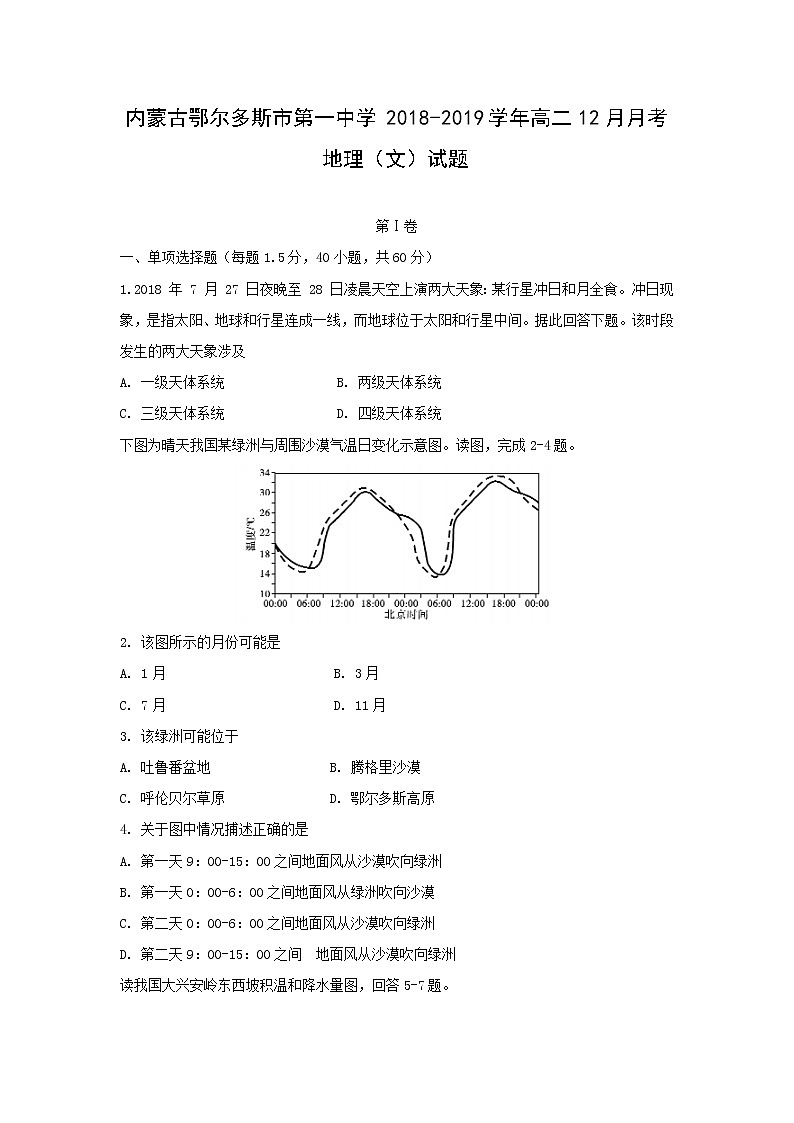 【地理】内蒙古鄂尔多斯市第一中学2018-2019学年高二12月月考（文）试题第1页