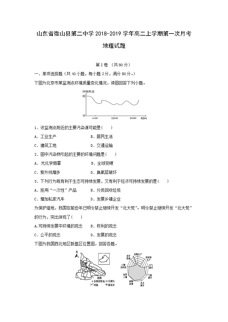 【地理】山东省微山县第二中学2018-2019学年高二上学期第一次月考试题（解析版）01