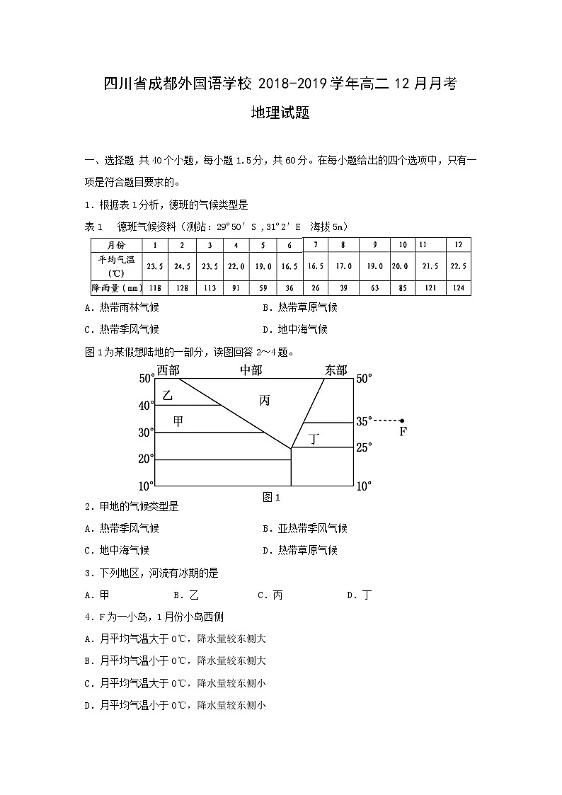 【地理】四川省成都外国语学校2018-2019学年高二12月月考试题第1页
