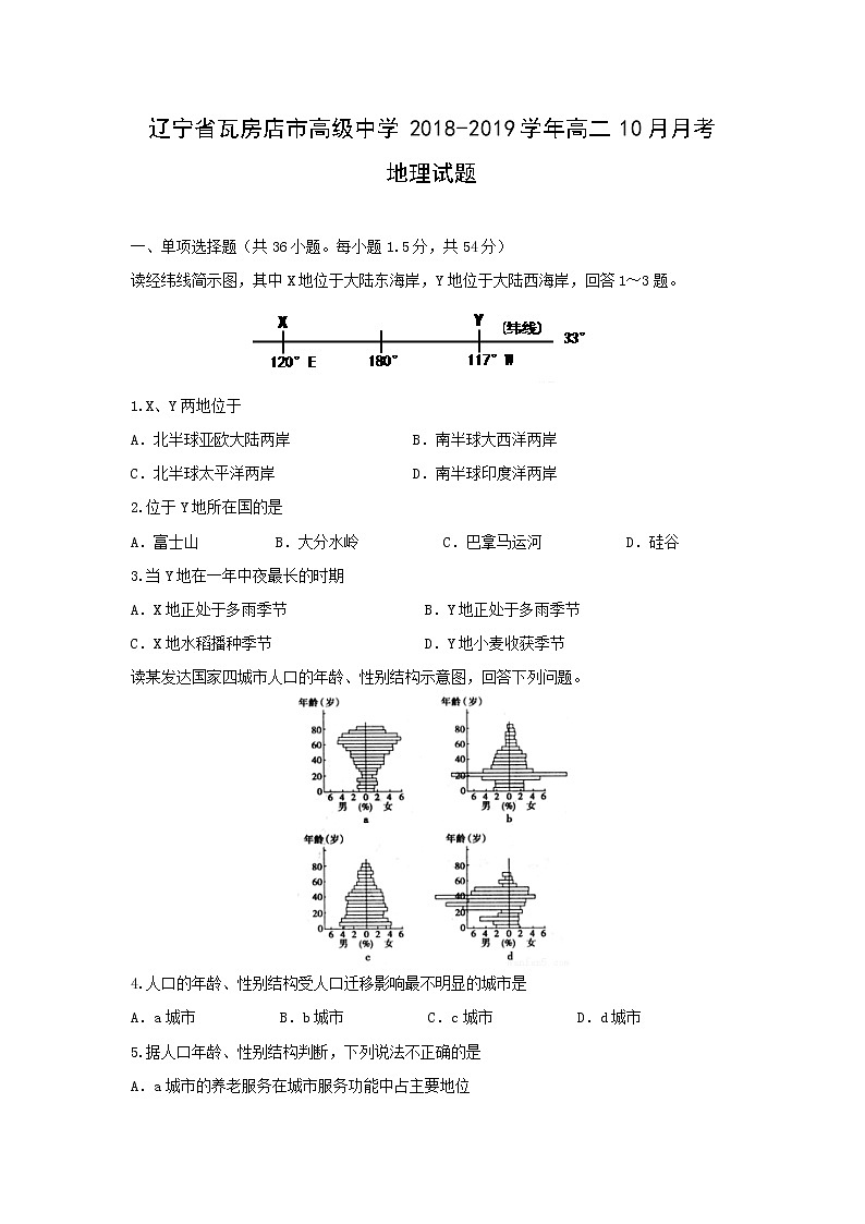 【地理】辽宁省瓦房店市高级中学2018-2019学年高二10月月考试题01