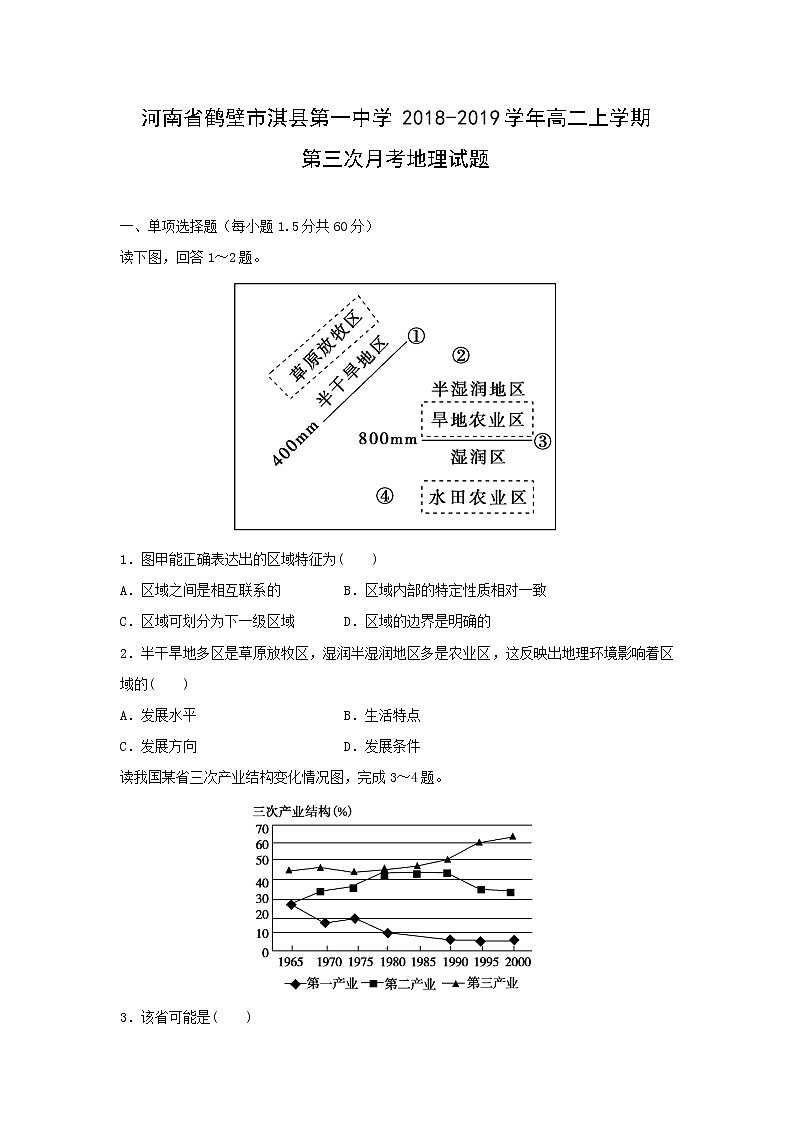 【地理】河南省鹤壁市淇县第一中学2018-2019学年高二上学期第三次月考试题01