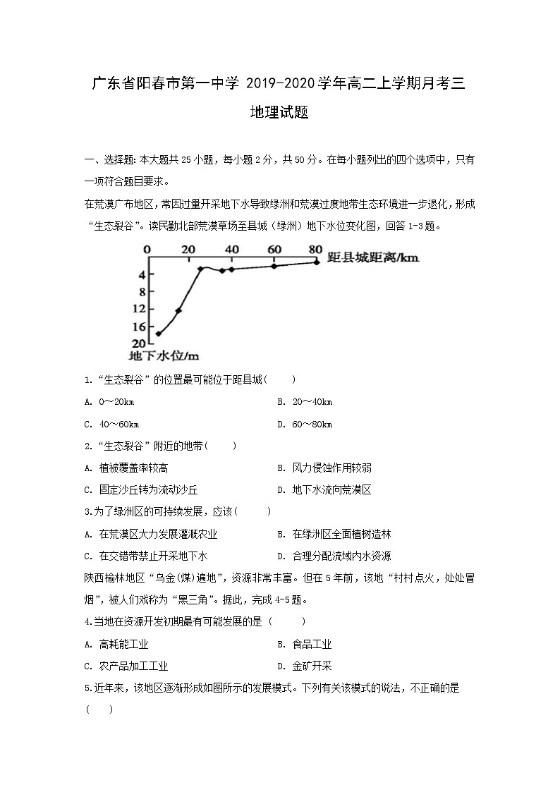 【地理】广东省阳春市第一中学2019-2020学年高二上学期月考三试题01