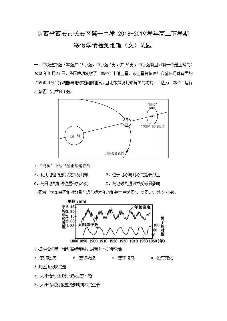 【地理】陕西省西安市长安区第一中学2018-2019学年高二下学期寒假学情检测（文）试题01