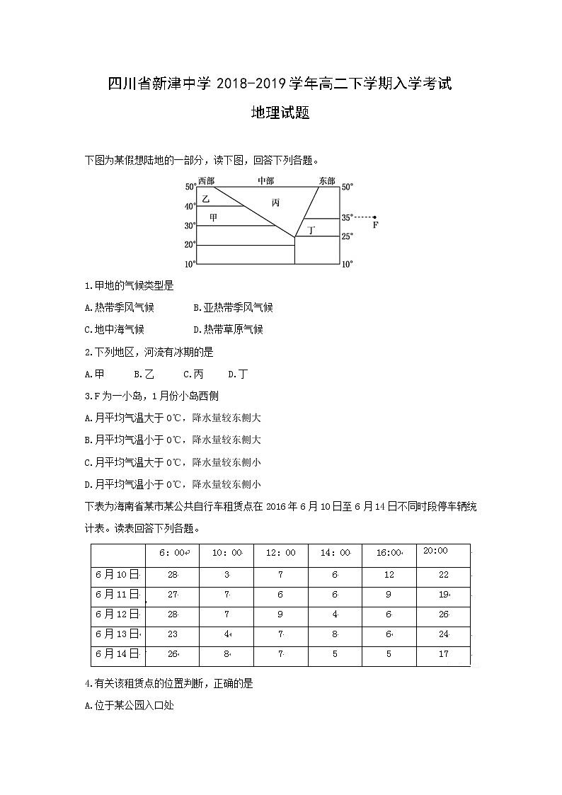 【地理】四川省新津中学2018-2019学年高二下学期入学考试试题01