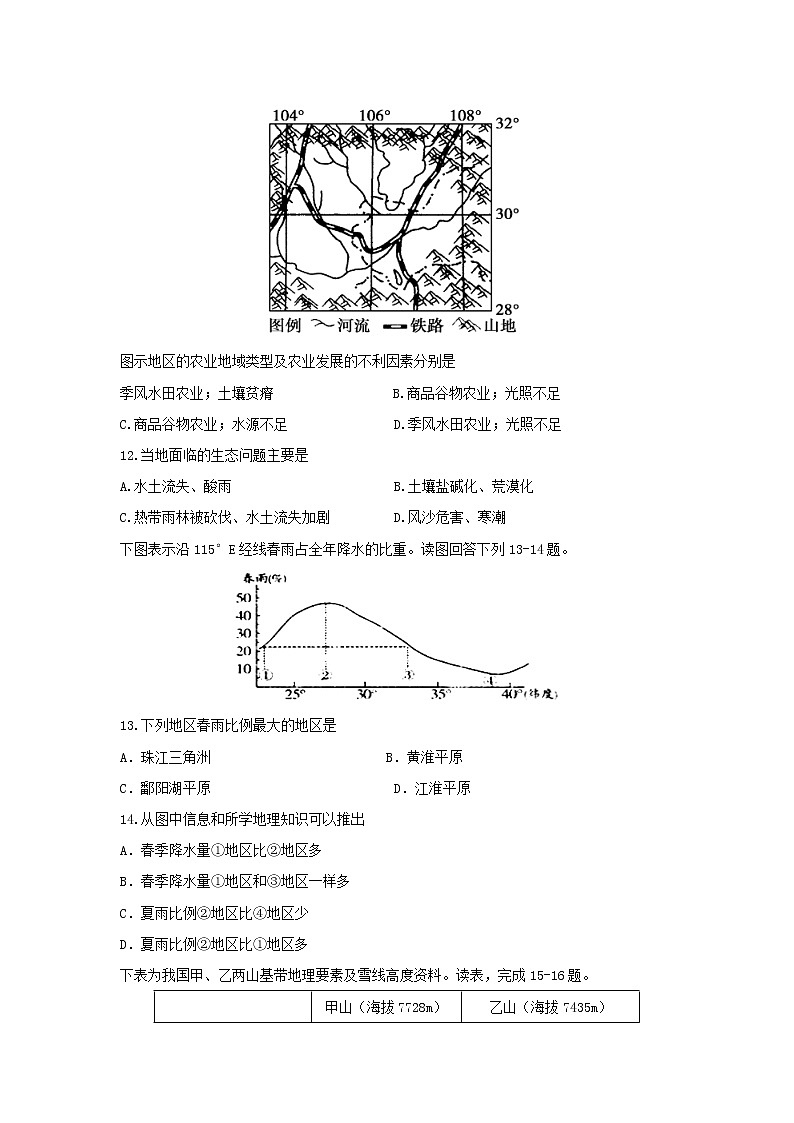 【地理】浙江省东阳中学2018-2019学年高二3月阶段性检测试题03