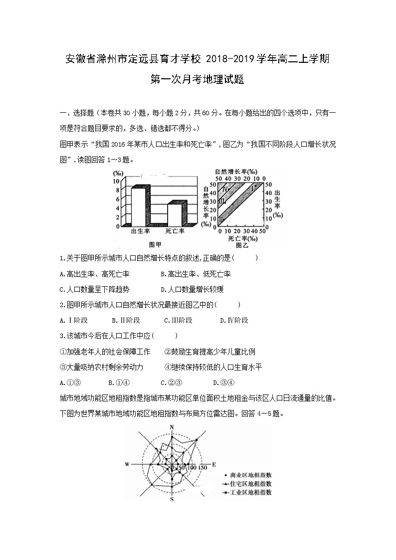 【地理】安徽省滁州市定远县育才学校2018-2019学年高二（普通班）上学期第一次月考试题01