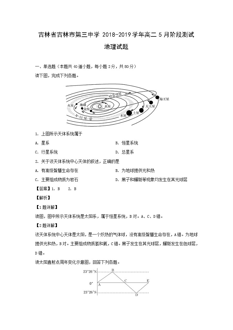 【地理】吉林省吉林市第三中学2018-2019学年高二5月阶段测试试题（解析版）第1页