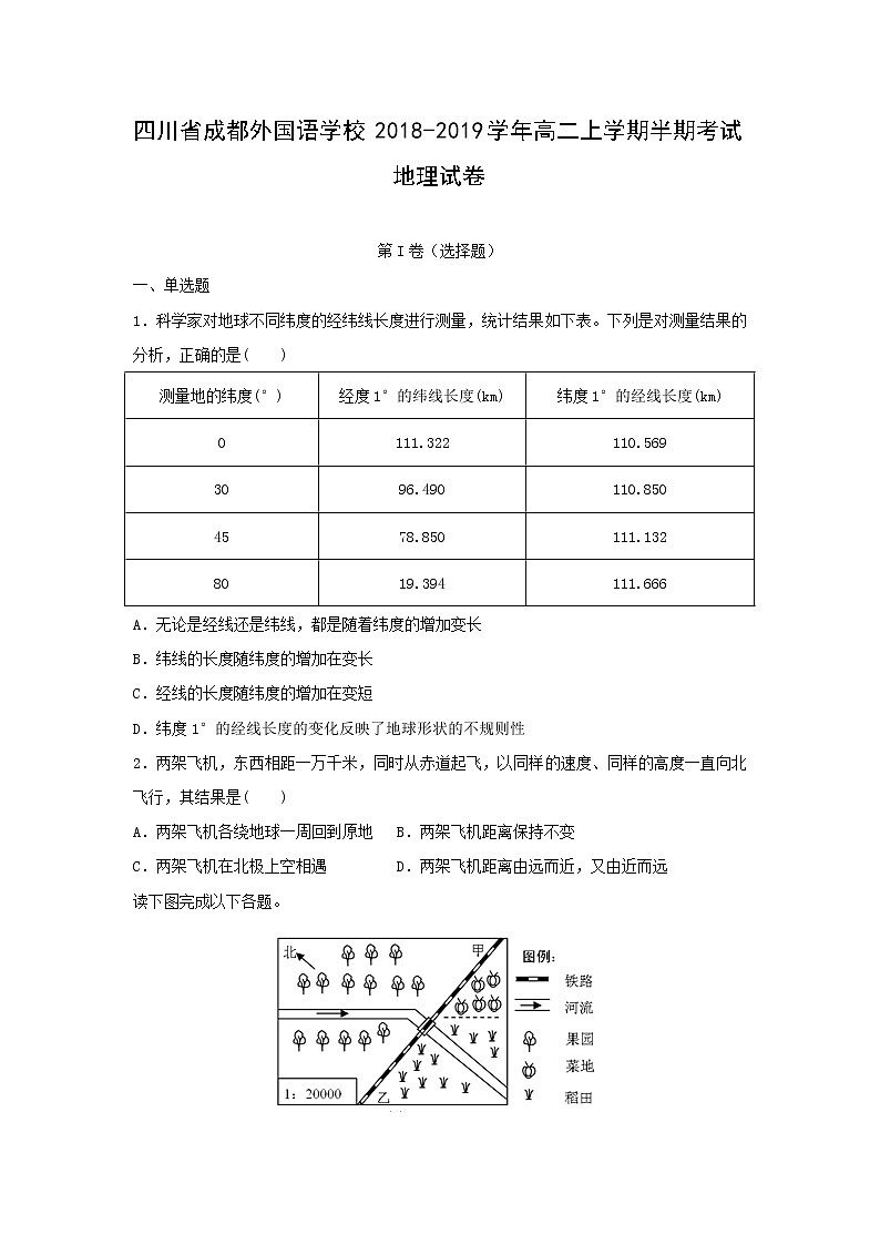 【地理】四川省成都外国语学校2018-2019学年高二上学期半期考试试卷（解析版）第1页