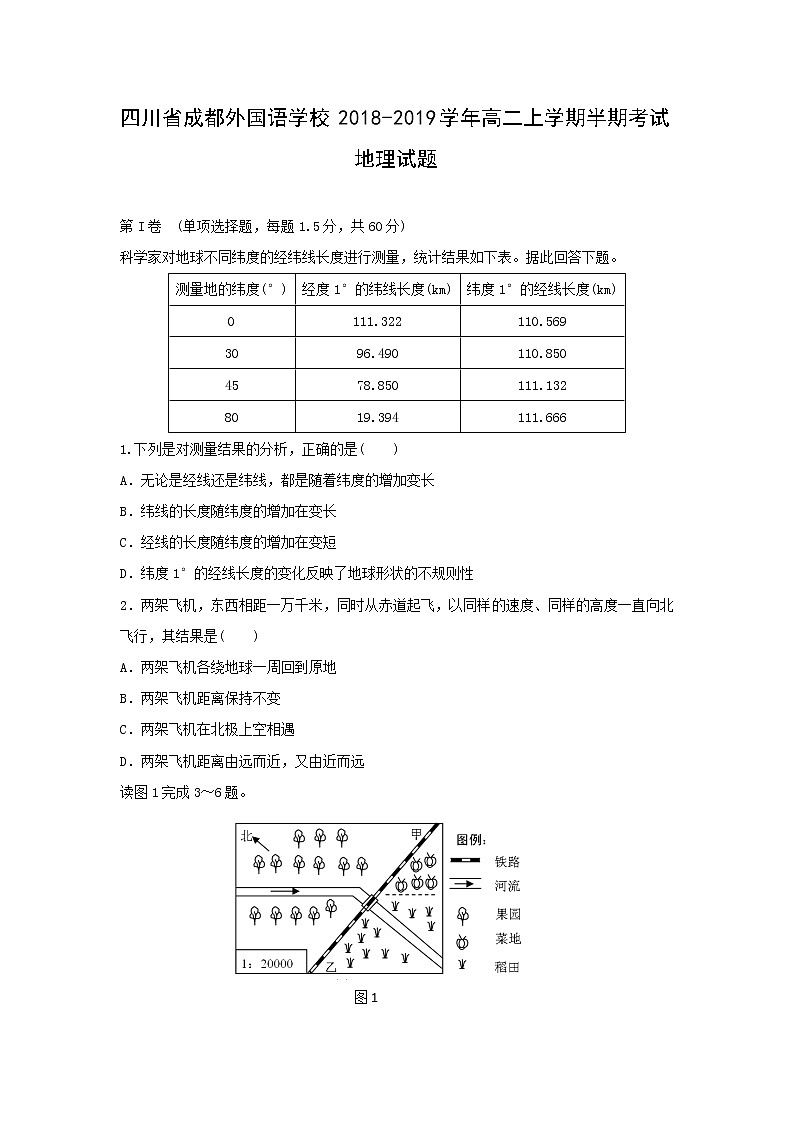 【地理】四川省成都外国语学校2018-2019学年高二上学期半期考试试题第1页
