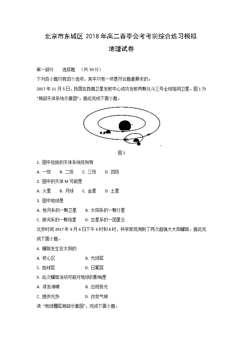 【地理】北京市东城区2018年高二春季会考考前综合练习模拟试卷（解析版）01