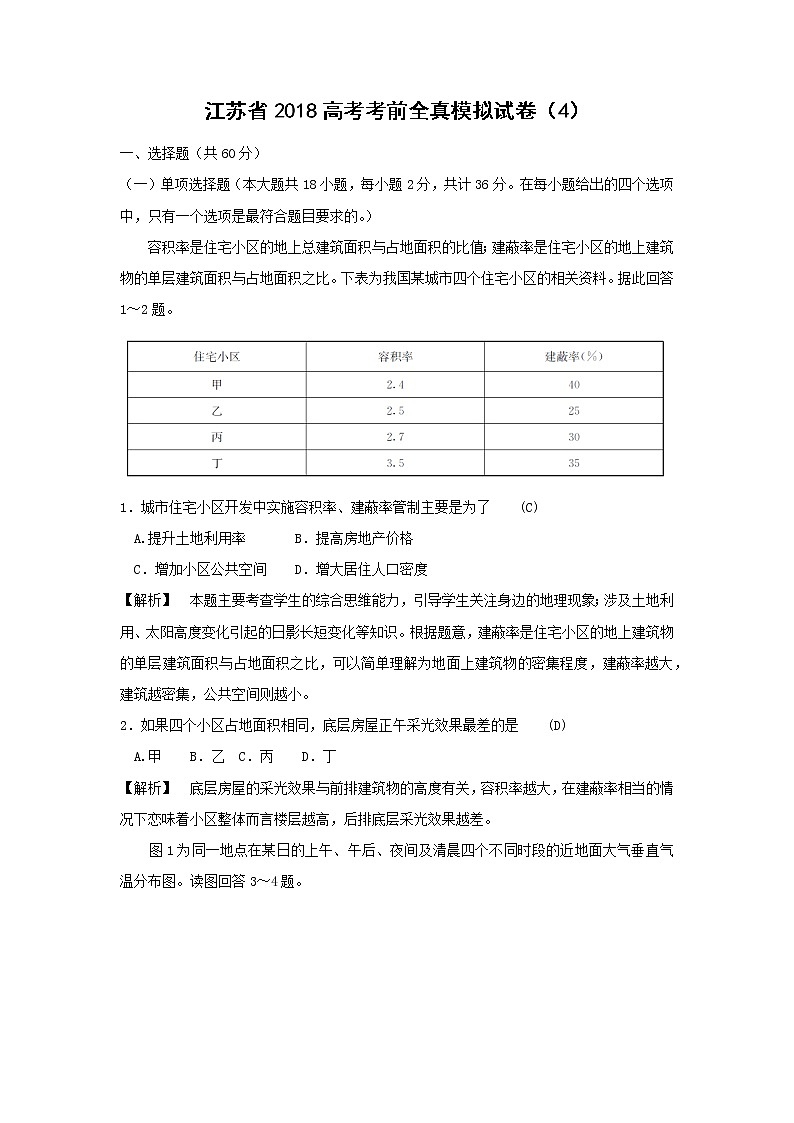 【地理】江苏省2018高考考前全真模拟试卷（4）01