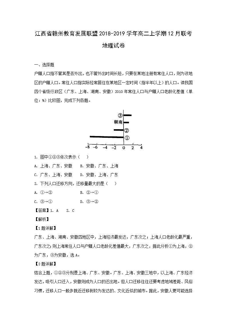 【地理】江西省赣州教育发展联盟2018-2019学年高二上学期12月联考试卷（解析版）01