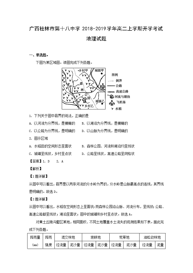 【地理】广西桂林市第十八中学2018-2019学年高二上学期开学考试试题（解析版）第1页