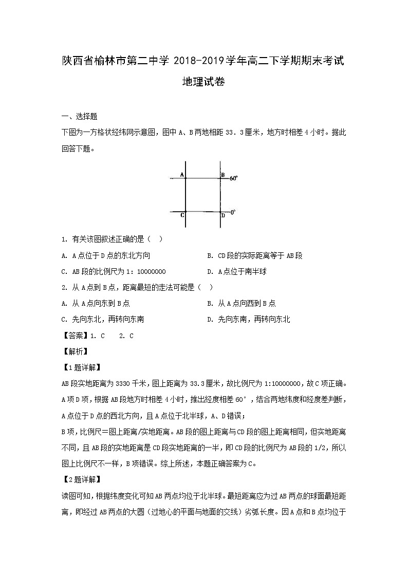 【地理】陕西省榆林市第二中学2018-2019学年高二下学期期末考试试卷（解析版）01
