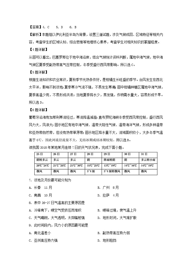 【地理】安徽省滁州市九校联谊会（滁州二中、定远二中等11校）2018-2019学年高二下学期期末联考试题（解析版）03