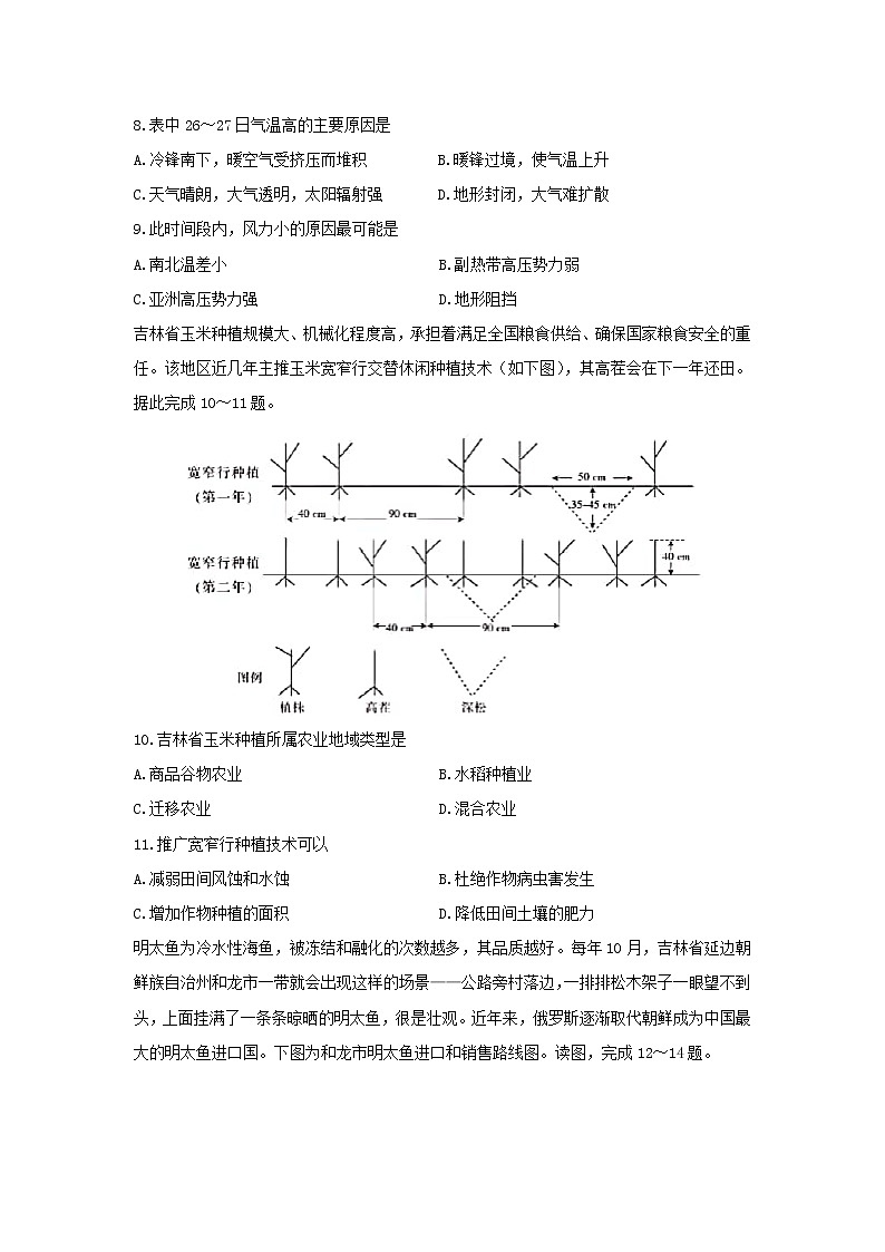 【地理】安徽省滁州市九校联谊会（滁州二中、定远二中等11校）2018-2019学年高二下学期期末联考试题03