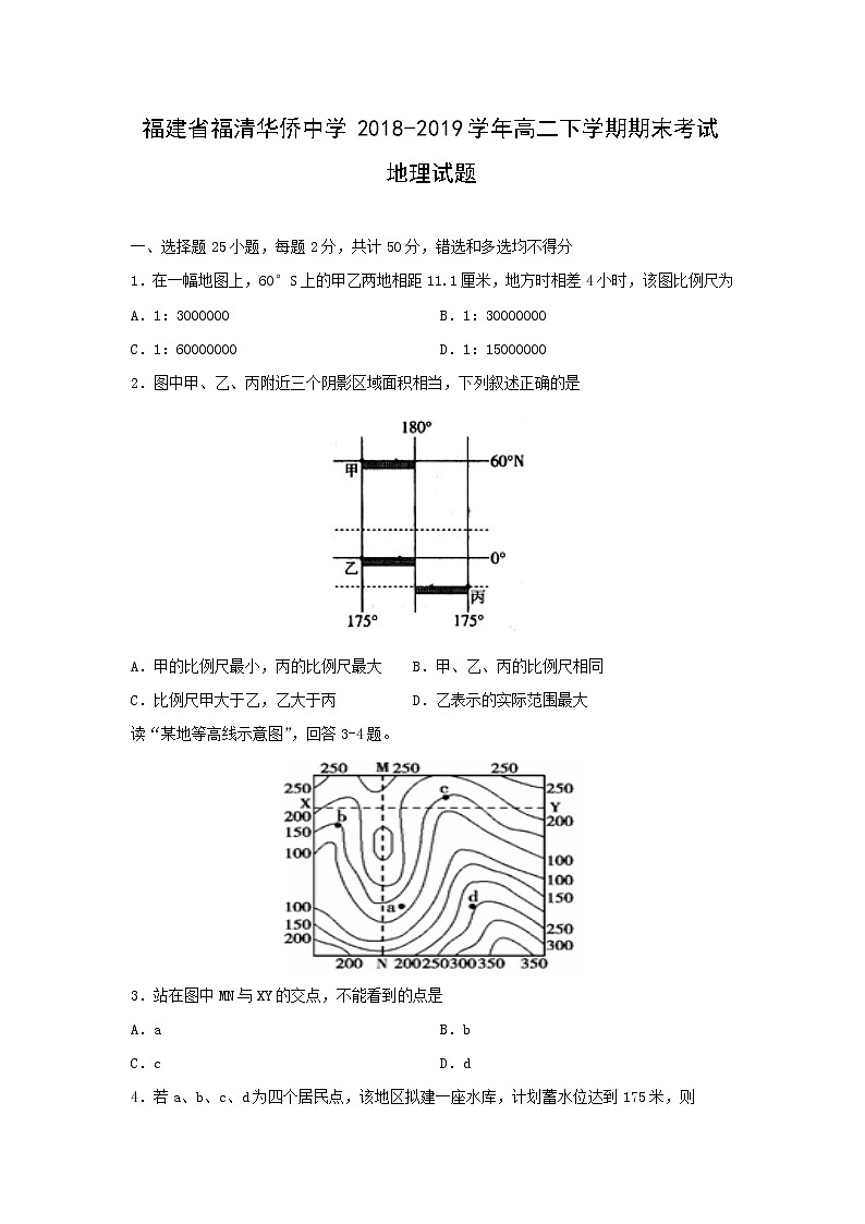 【地理】福建省福清华侨中学2018-2019学年高二下学期期末考试试题01