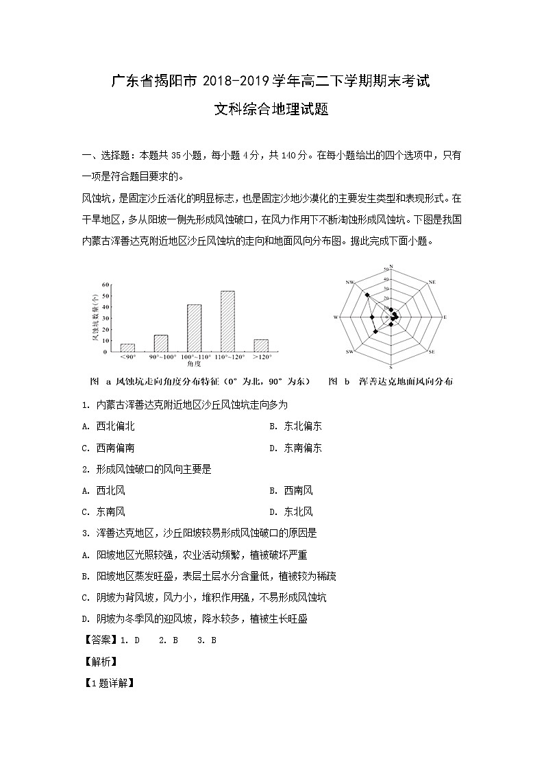【地理】广东省揭阳市2018-2019学年高二下学期期末考试文科综合试题（解析版）01