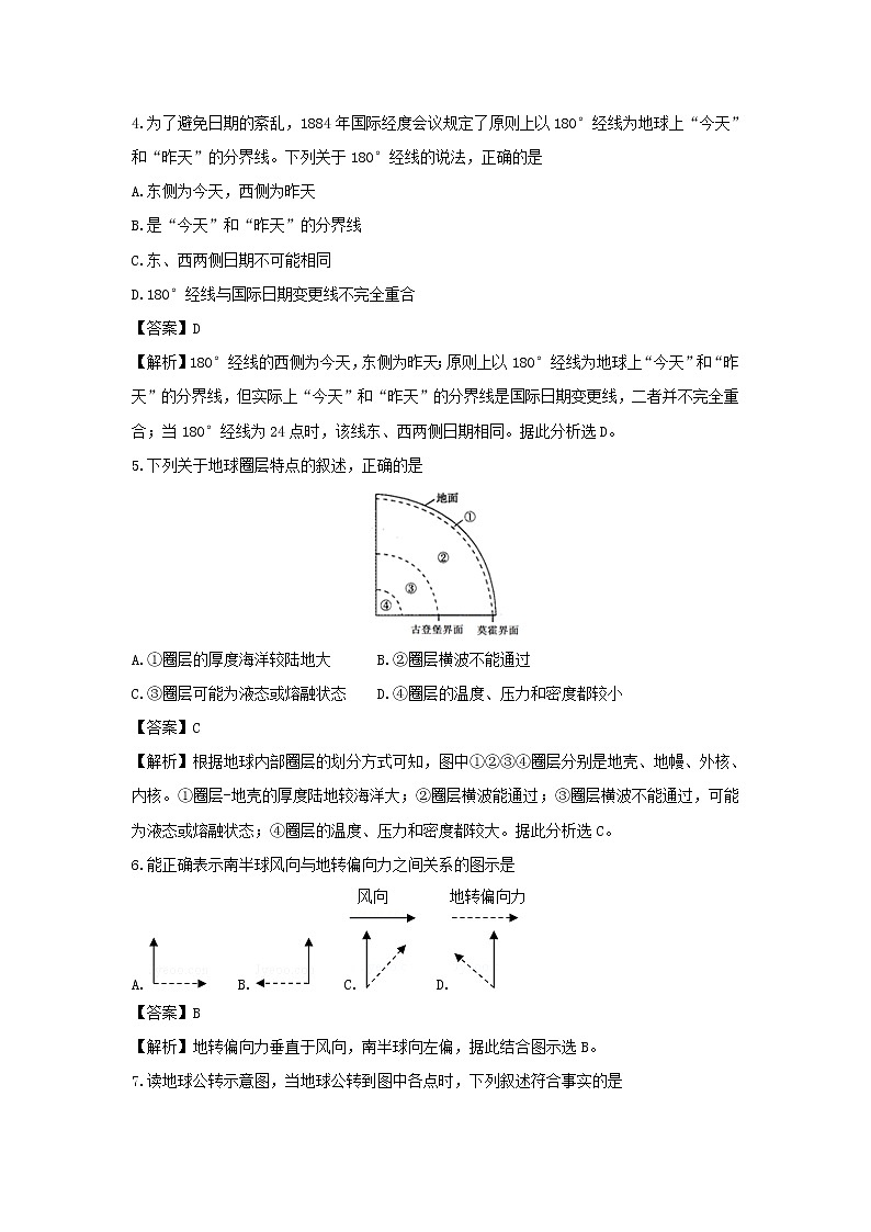 【地理】陕西省西安市长安区第一中学2018-2019学年高二上学期期末考试（理）试卷（解析版）02