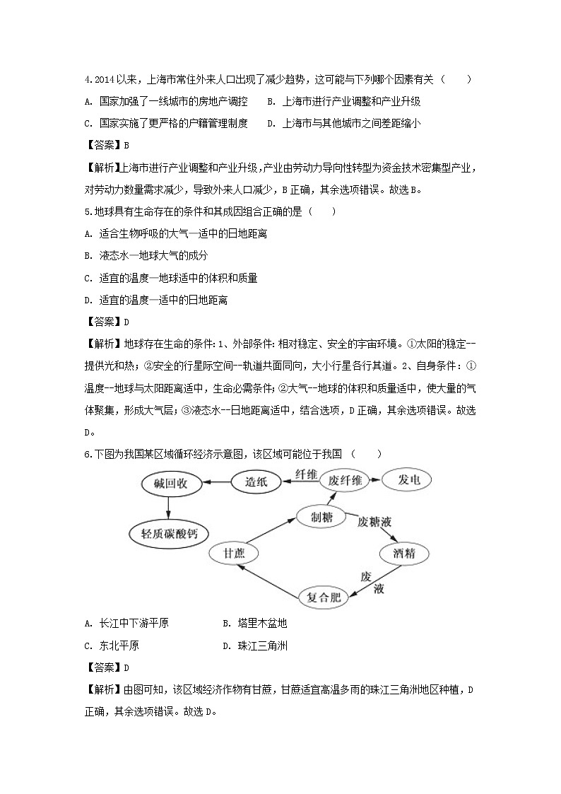 【地理】上海市金山区2018-2019学年高二上学期期末考试试题（解析版）第2页