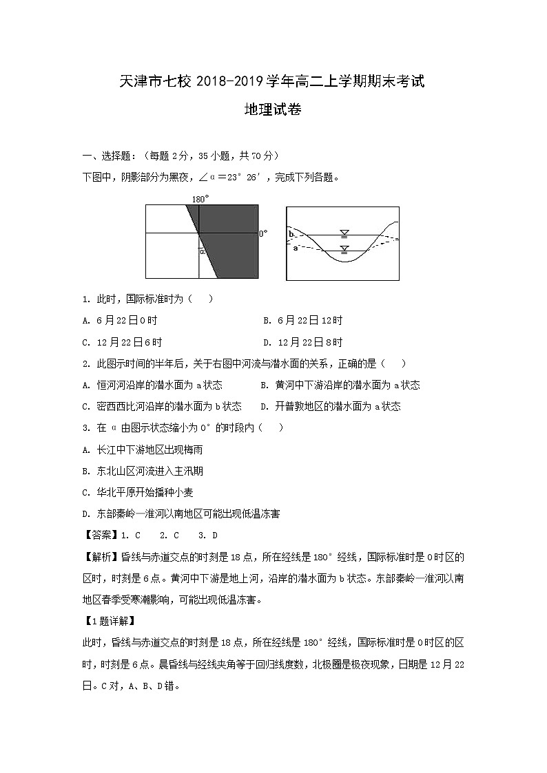 【地理】天津市七校2018-2019学年高二上学期期末考试试卷（解析版）01