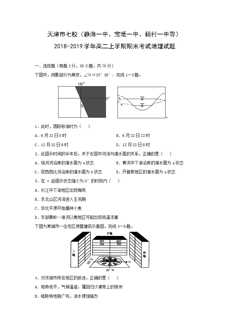 【地理】天津市七校（静海一中、宝坻一中、杨村一中等）2018-2019学年高二上学期期末考试试题01