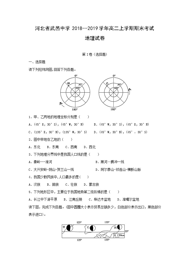 【地理】河北省武邑中学2018--2019学年高二上学期期末考试试卷（解析版）01