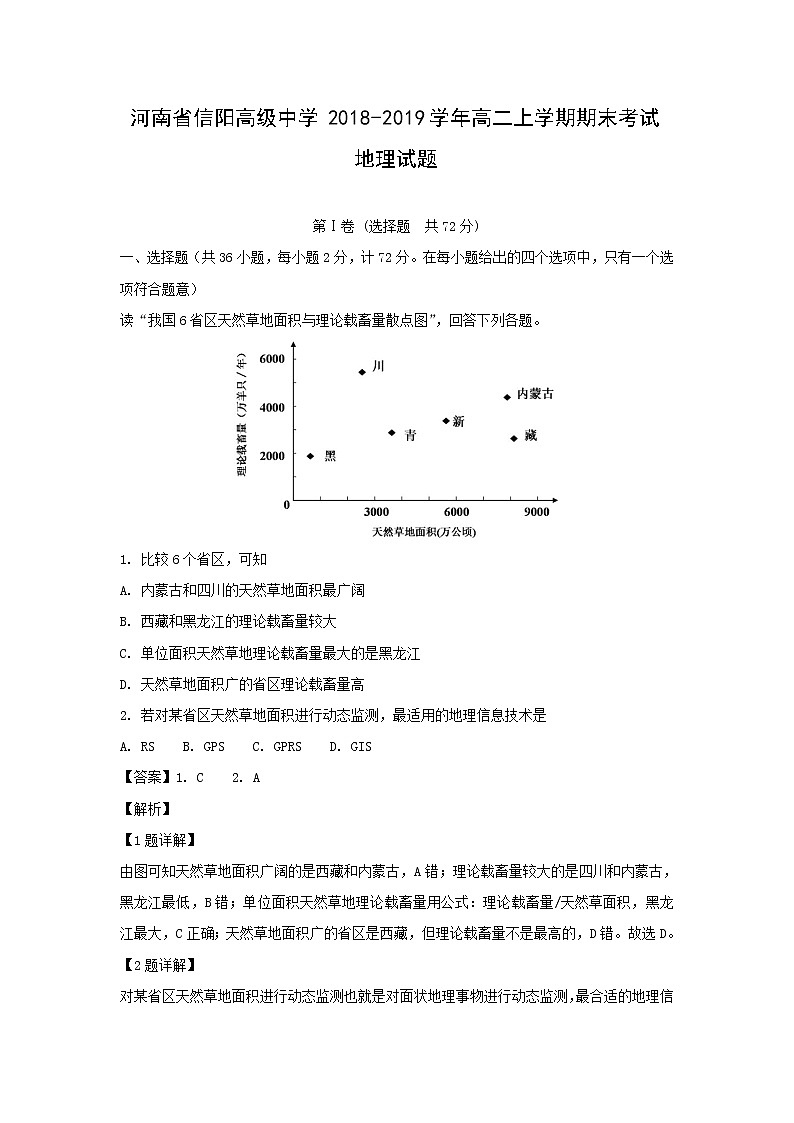 【地理】河南省信阳高级中学2018-2019学年高二上学期期末考试试题（解析版）01