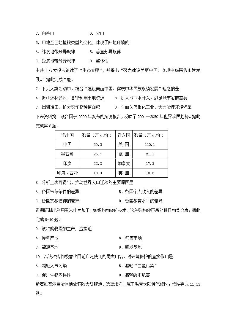 【地理】湖南省醴陵市第一中学2018-2019学年高二上学期期末考试（理）试题02