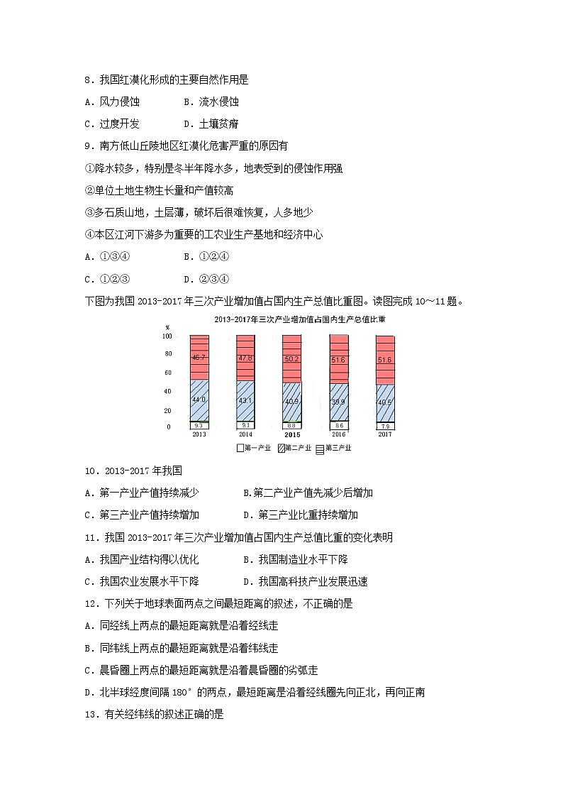 【地理】安徽省宿州市十三所重点中学2018-2019学年高二上学期期末质量检测（文）试题03
