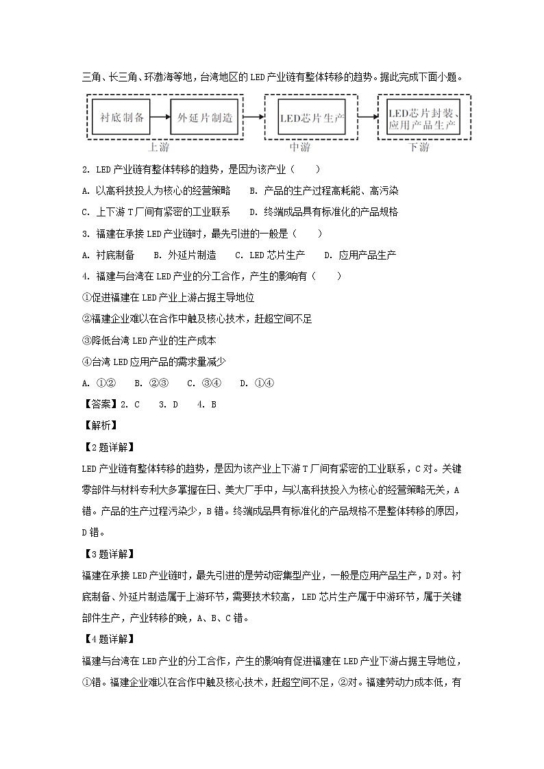 【地理】福建省泉州市泉港区第一中学2018-2019学年高二上学期期末考试题（解析版）02