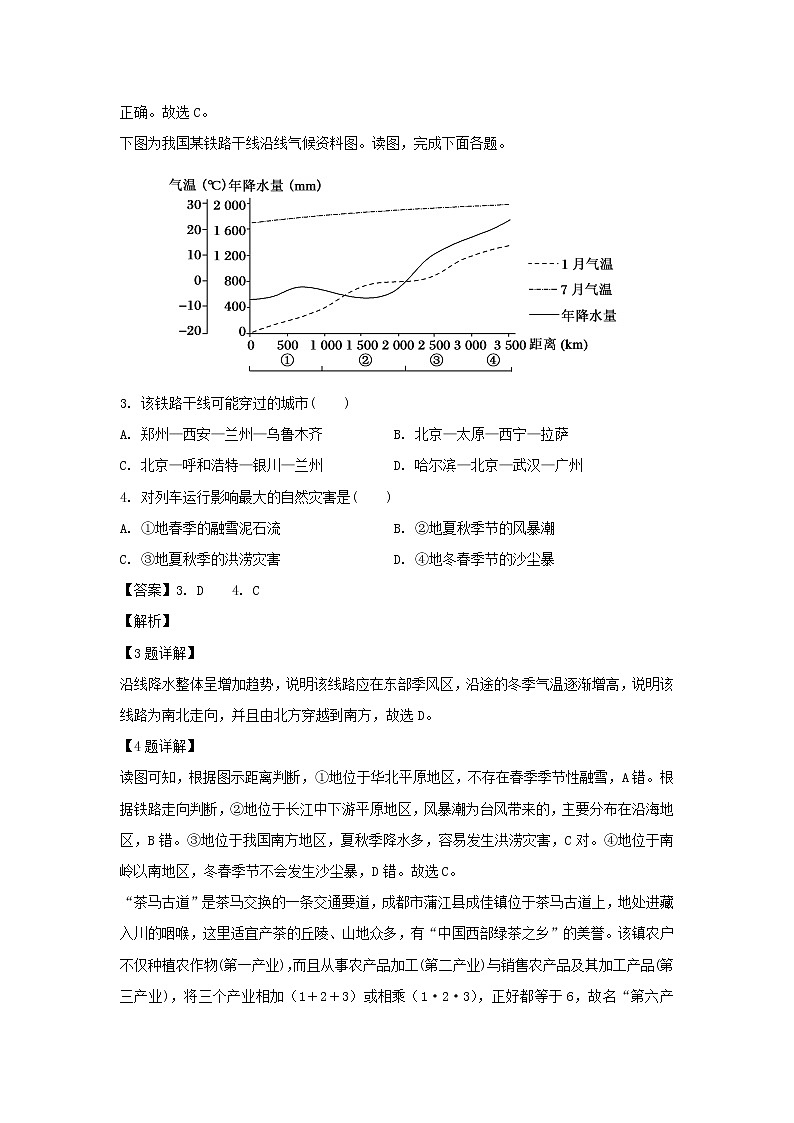 【地理】内蒙古集宁一中(西校区)2018-2019学年高二下学期期中考试试卷（解析版）02