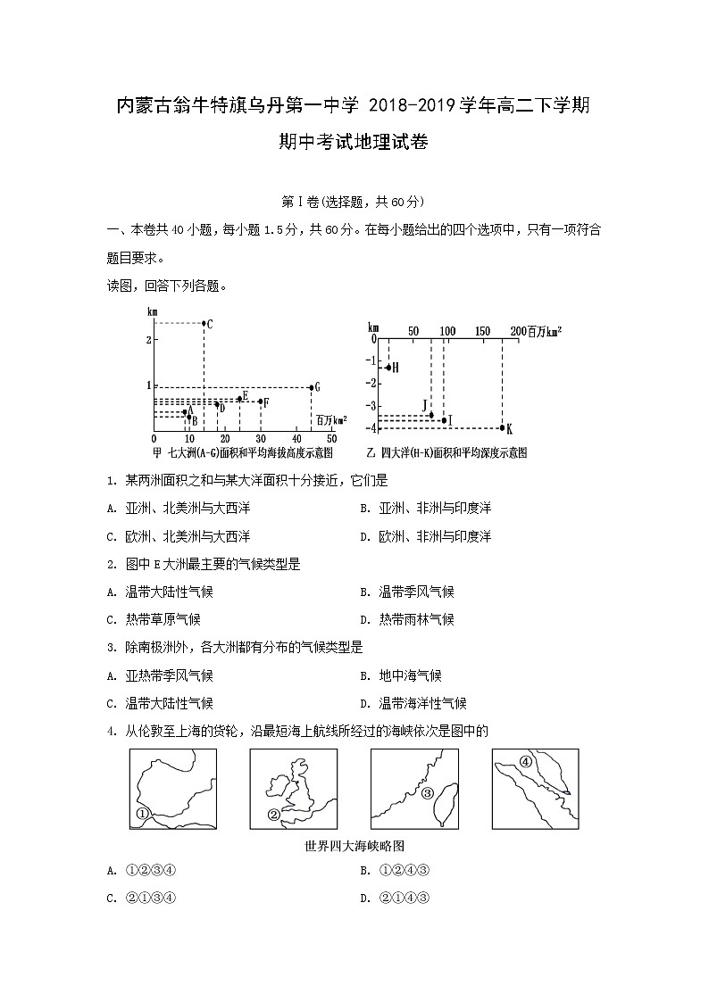 【地理】内蒙古翁牛特旗乌丹第一中学2018-2019学年高二下学期期中考试试卷（解析版）01